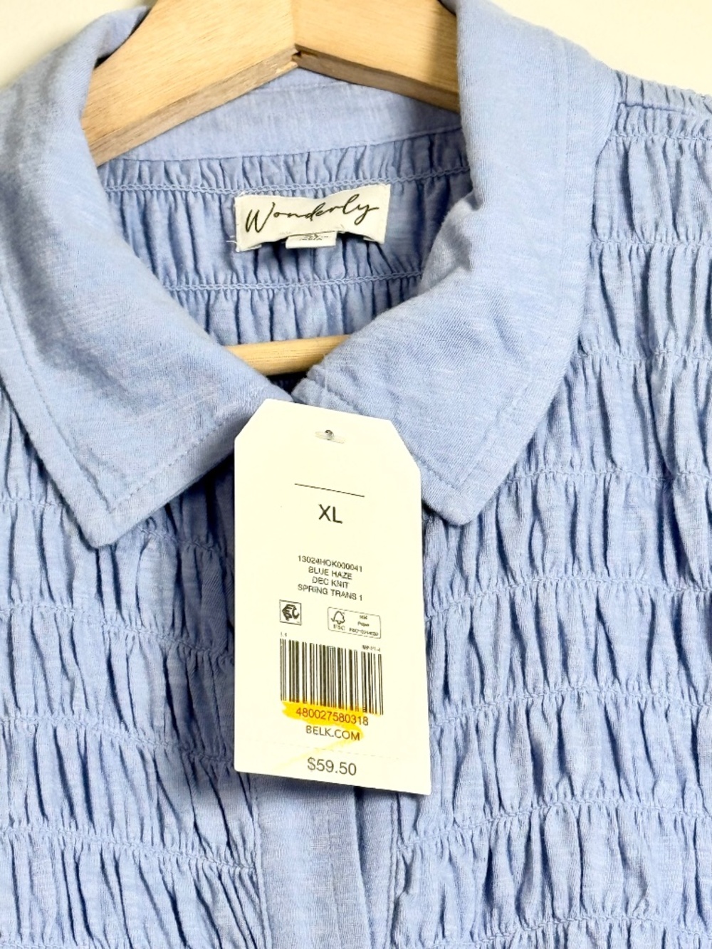 NWT Wonderly Light Blue Textured Knit Button Down Shirt Sz XL - Picture 8 of 11